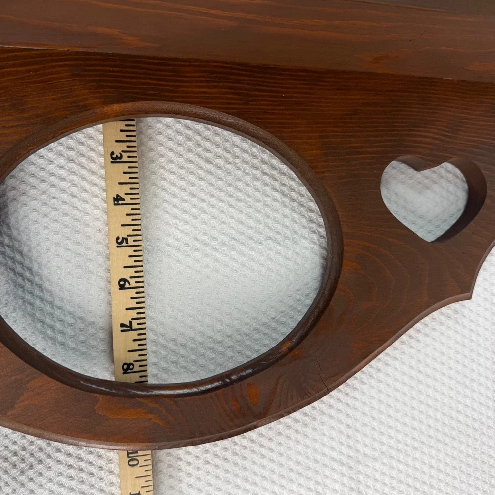 Vintage Wood Wall Shelf Heart Cutouts Country Rustic Dark Brown Display Ledge